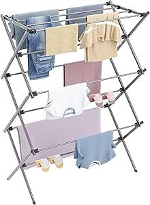 HOMIDEC Clothes Airer,3-Tier Foldable Clothes Drying Rack,Clothes Horse with 11 Thickened Poles Bearing Weight 20kg,Space Saving Clothes Dryer for Ind