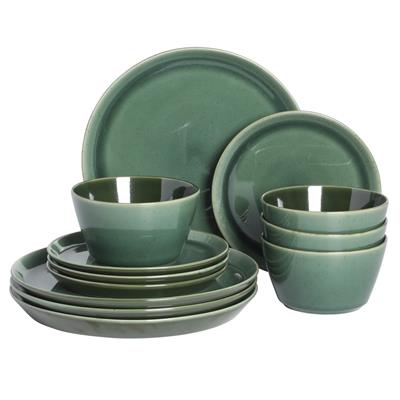 Gibson Elite 12 Piece (Service for 4) Fern Canyon Reactive Glaze Modern Coupe Dishes Stoneware Dinnerware Set - Glossy Green - Walmart.com