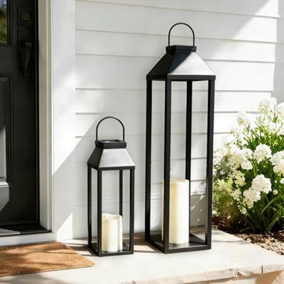 Large Outdoor Solar Lanterns Waterproof, Tall Farmhouse Black Metal Decorative Lanterns Solar Lights Outdoor for Front Porch Decor Outdoor Patio, Gard