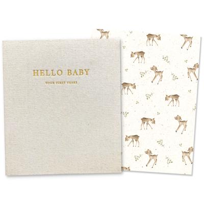 Baby Memory Book - First Year Keepsake - Gender Neutral Linen Woodland Milestone Book - Forest | Peachly