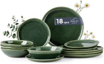 Amazon.com | AmorArc Ceramic Dinnerware Sets,Handmade Reactive Glaze Stoneware Plates and Bowls Sets,Highly Scratch Resistant | Dishwasher & Microwave