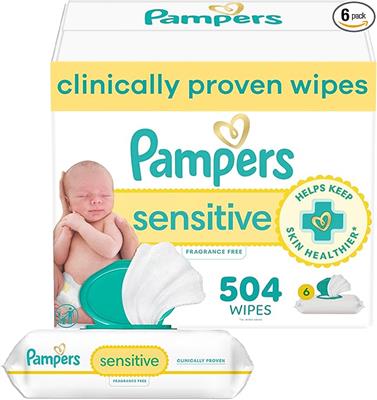 Amazon.com: Pampers Baby Wipes Sensitive, Water Based Hypoallergenic and Unscented 504 Total (6 Flip-Top Packs) : Everything Else