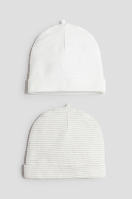 White/Beige striped 2-pack cotton beanies for kids | H&M GB