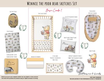 Cot Duvet Bedding - Winnie The Pooh - Bear Sketches