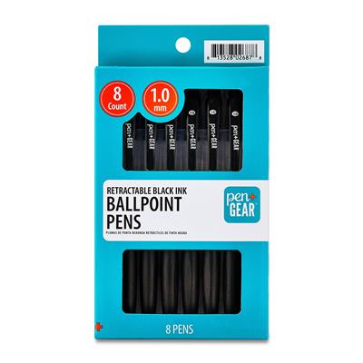 Pen Gear Retractable Ballpoint Pens, Medium Point 1.0mm, Black Ink, 8 Pack for School Office - Walmart.com
