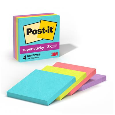 Post-it Super Sticky Notes, 3x3 in, Supernova Neons, 4 Pads, 2X Stickiness - Walmart.com