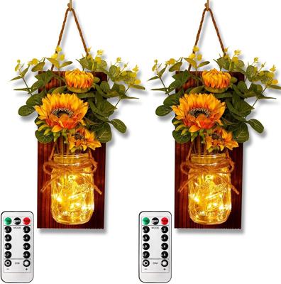Amazon.com: OurWarm Sunflower Wall Sconces Set of Two, Mason Jar Sconces Farmhouse Wall Decor Comes with Remote Control and Warm Toned LED Lights, Rus