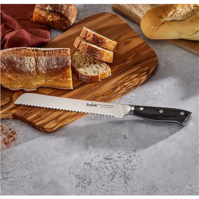JoyJolt 8-in Bread Knife High Carbon Steel Kitchen Knife with Serrated Edge - Stainless Steel