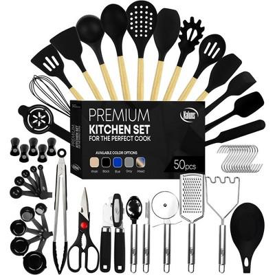 Kaluns Kitchen Utensils Set, 50 Piece Silicone And Stainless Steel Cooking Utensils, Dishwasher Safe and Heat Resistant Kitchen Tools, Black : Target