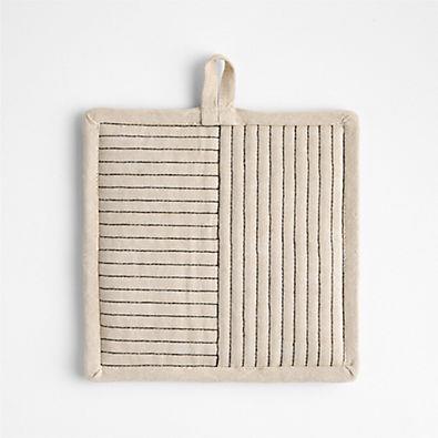 Crate & Barrel Hanno Natural Embroidered Organic Cotton Pot Holder