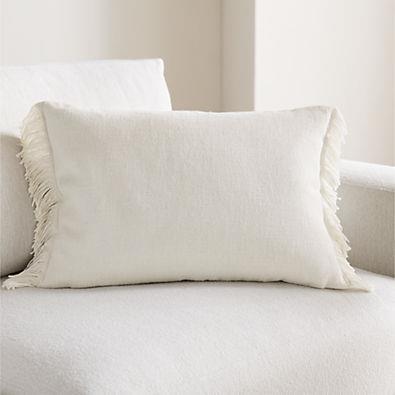 Casual Textured Fringe 24"x16" Arctic Ivory Throw Pillow with Down-Alternative Insert