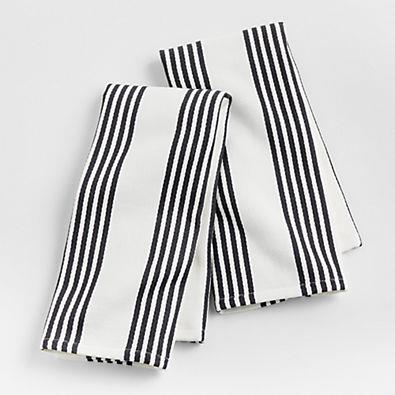 Cuisine White with Black Stripe Organic Cotton Kitchen Towels, Set of 2