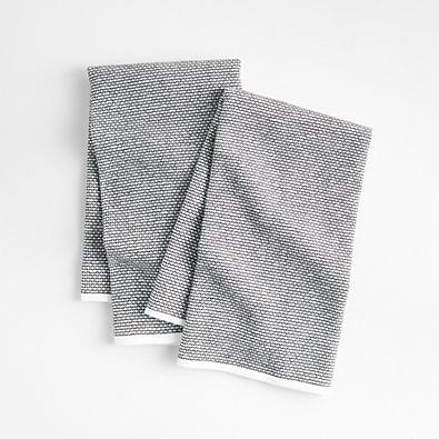 Textured Terry Black Organic Cotton Kitchen Towels, Set of 2