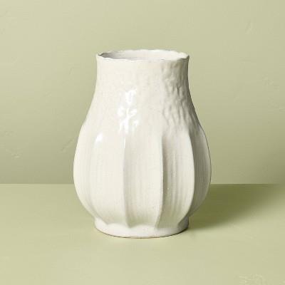 12" Pleated Ceramic Vase Sour Cream - Hearth & Hand™ with Magnolia