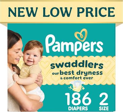 Amazon.com: Pañales Pampers Swaddlers, talla 2 (4.5-10 kg), 186 unidades, absorbentes, mantiene al bebé seco y cómodo, pañal desechable seguro para la