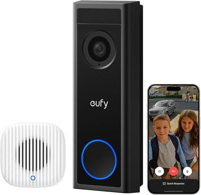 eufy Video Doorbell Camera Wireless C30, Live Video Call, 2K FHD, Battery Powered, 16:9 Wide View, Easy Installation, AI Human Detection for People an