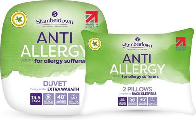 Slumberdown Anti Allergy King Size Duvet - 13.5 Tog Warm Winter Quilt Ideal for Cold & Chilly Nights, 2 Medium Pillows - Anti Bacterial, Soft Touch Co
