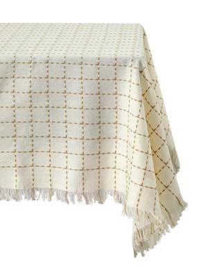 Woven Grid Pattern Fringed Tablecloth – PEP Online
