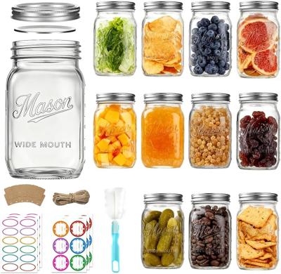 Amazon.com: Mason Jars 32 oz,12 Pack Large Wide Mouth Mason Jar with Airtight Lids and Bands|Quart Glass Canning Jars for Pickling, Fermenting