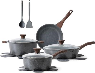 Amazon.com: SENSARTE Nonstick Cookware Set 13-Piece, Non Stick Pots and Pans Set with Swiss Granite Coating, Healthy Kitchen Cooking Set, Stay-Cool Ha