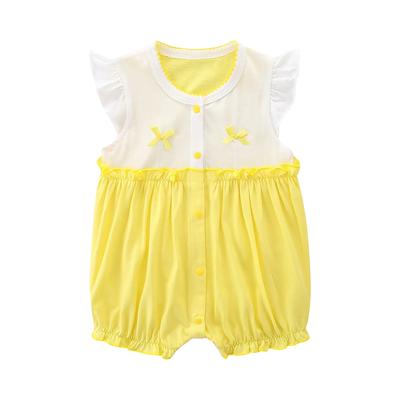 Busydd Baby Girl Clothes Short Sleeve Round Neck Toddler Romper Comfy Summer Cotton Newborn Girl Clothes Cute Print Button Infant Girl Rompers 3 Month