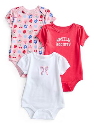 Wonder Nation Baby Girls Bodysuit with Short Sleeves, 3-Pack, Sizes 0M-24M - Walmart.com