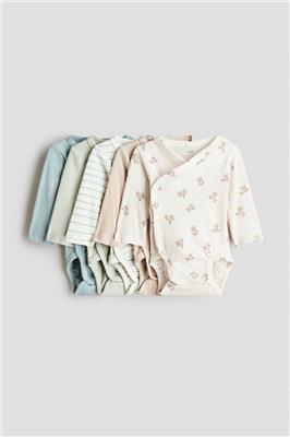 Turquoise/teddy bears 5-pack Wrapover Bodysuits for kids | H&M CA