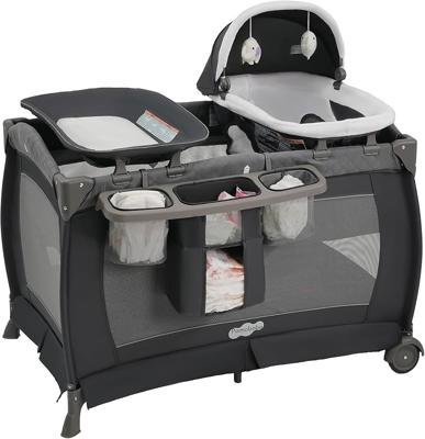 Amazon.com: Centro para bebé, corralito plegable para bebé y niño pequeño, moisés, colchón, mesa de cambio para recién nacidos (negro) : Bebés