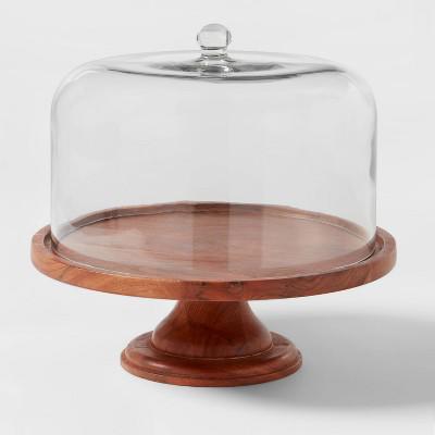 Round Glass & Wood Dessert Stand - Threshold™: Traditional Cupcake Display with Clear Glass Lid : Target