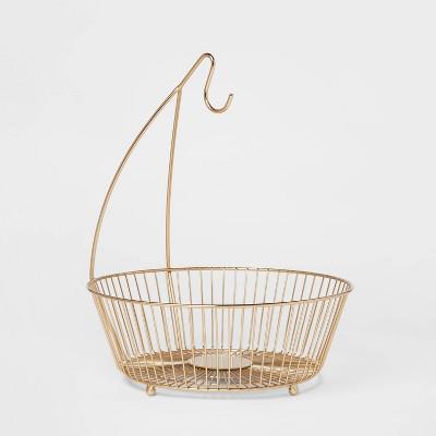 Delavan Collection Metal Wire Fruit Basket with Banana Hanger Gold - Threshold™: Iron Round Fruit Bowl & Banana Stand : Target