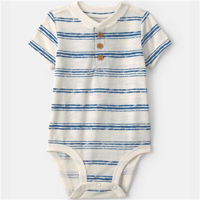 Baby Boy Striped Short-Sleeve Bodysuit - Blue/Ivory | Carter’s Oshkosh Canada
