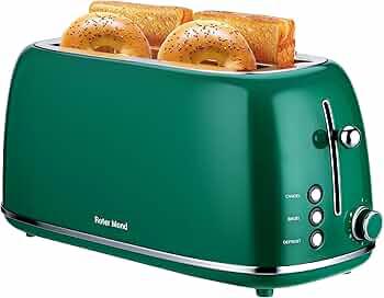 Amazon.com: Roter Mond 4 Slice Toaster Retro Stainless Steel Toaster with Bagel, Cancel, Defrost Function and 6 Bread Shade Settings Bread Machine, Lo