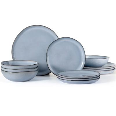 Vesteel Dinnerware Set for 4, 12-Piece Stoneware Plates and Bowls, Foggy Blue - Walmart.com