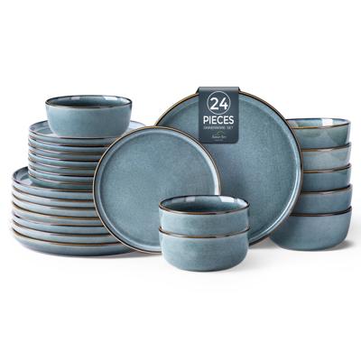 AmorArc Juegos de Vajilla de Cerámica para 8, Juegos de 24 Piezas de Platos y Tazones de Gres, Platos Resistentes a los Rayones, Aptos para Lavavajill