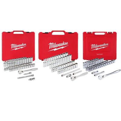 Milwaukee 1/4 in. and 3/8 in. and 1/2 in. Drive SAE/Metric Ratchet and Socket Mechanics Tool Set (153-Piece) 48-22-9008-48-22-9010-48-22-9004 - The Ho