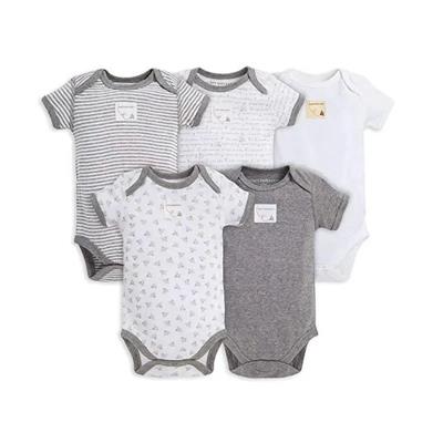 Burts Bees 5-Pack Short Sleeve Bodysuits, Heather Grey
