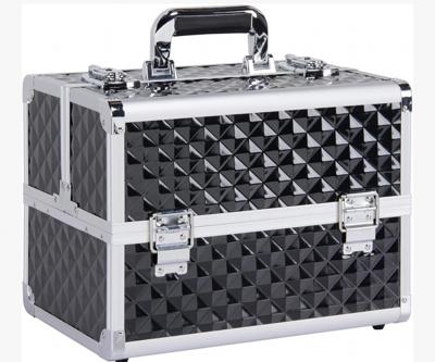 Yaheetech Professional Makeup Box Extra Large Cosmetic Case with 4 Trays, Beauty Nail Polish Jewellery Case Train Case Lockable, Black/silver