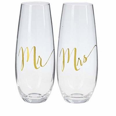Ganz Mr. and Mrs. Stemless Champagne Flute Set, 2 Piece, Gold Foil Wedding Glasses, Gift Boxed : Target
