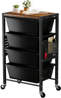 Amazon.com: Rolling Cart with 4 Drawers, Plastic Drawer Storage Carts with Wheels & Wooden Tabletop, Metal Utility Cart with Pegboards, Office Living
