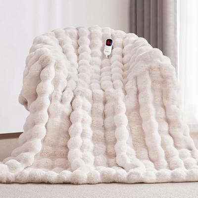 Amazon.com: Anysay Heated Blanket Throw with 1/2/4/6/8 Hours Auto-Off 10 Heat Level, 50 * 60 Cozy Faux Rabbit Fur Bubble Electric Blanket with Ove