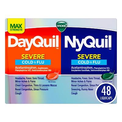 Vicks DayQuil & NyQuil Severe Cold & Flu Symptom Relief LiquiCaps - Acetaminophen - 48ct : Target