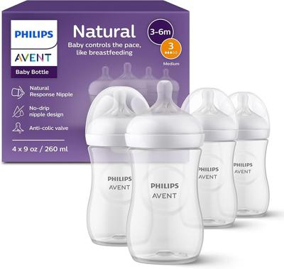 Amazon.com : Philips Avent Natural Baby Bottles with Natural Response Nipples (Slow Flow, Flow 2), 4oz, 4-Pack, SCY900/04 : Baby