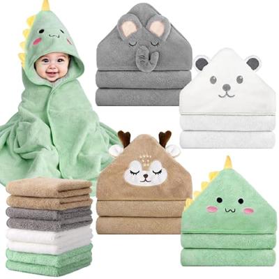 CandyHome 12 PCS Baby Bath Towels Set for Infants Toddlers, 4 PCS Animal Hooded Baby Towels & 8 PCS Washcloths Set, Ultra Absorbent Cute Soft Newborn