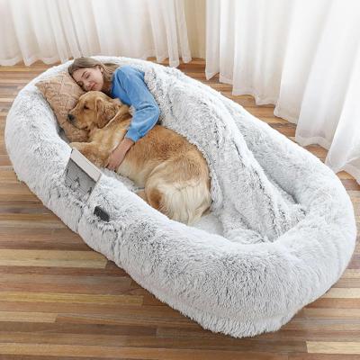 Amazon.com : WROS Human Dog Bed - 71x45x12 Fits You & Pets, Washable Faux Fur, Orthopedic, Plump Pillow, Blanket, Strap - Grey : Pet Supplies