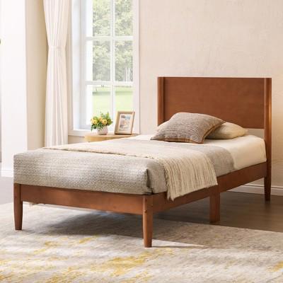 AMERLIFE Twin Solid Pine Wood Bed Frame Platform with Full Panel Headboard, Brown Walnut : Target