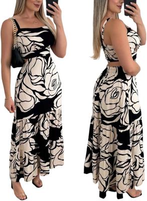 CHICME Summer Dresses for Women 2026 Sleeveless Casual Boho Maxi Dress Square Neck Hollow-Out Floral A Line Black Dress-M at Amazon Women’s Clothing s