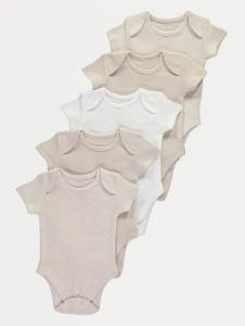 Neutral Short Sleeve Bodysuits 5 Pack | Baby | George at ASDA