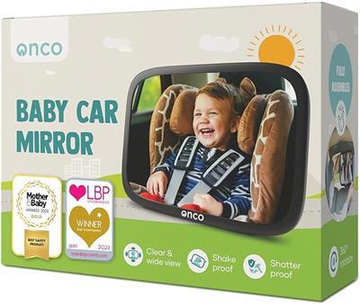 Onco Baby Car Mirror - 100% Shatterproof & Shakeproof, Award-Winning Car Mirror Baby Rear View, Non-Slip with 360° Rotation, Newborn Essentials : Amaz