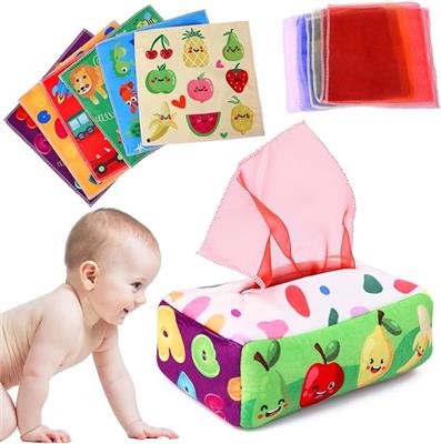 Baby Tissue Box - Soft Stuffed High Contrast Crinkle Infant Sensory Toy