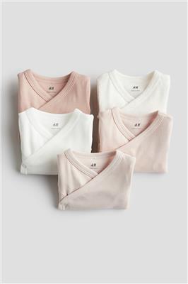 Dusty pink/white 5-pack Wrapover Bodysuits for kids | H&M CA